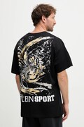 PLEIN SPORT tricou din bumbac culoarea negru, cu imprimeu, FAEC MTK8368 STE001N