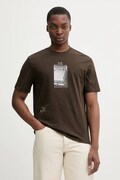 Памучна тениска United Colors of Benetton в кафяво с принт 3MI5U10BG