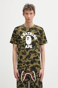 Bavlněné tričko A Bathing Ape Camo College pánské, zelená barva, 001CSL301010M