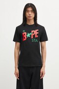 A Bathing Ape t-shirt bawełniany męski kolor czarny z nadrukiem 001TEL301022M