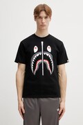 Bavlněné tričko A Bathing Ape Shark pánské, černá barva, s potiskem, 001TEL801003M