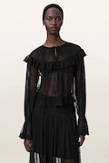 AllSaints bluzka z falbanką damska koronkowa UNRULY SUSIE LS TEE czarna W065PE