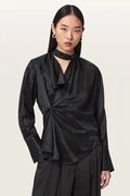 AllSaints bluzka kopertowa damska z wiskozy ZELLIE czarna gładka W007PF
