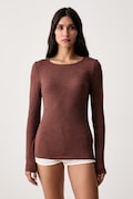 Triumph longsleeve piżamowy damski z wełną brązowy 10223179