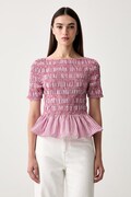 Tommy Hilfiger bluzka z falbanką damska z bawełną różowa WW0WW49886