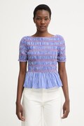 Tommy Hilfiger bluzka z falbanką damska z bawełną niebieska w paski WW0WW49886