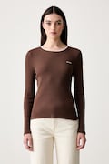 Stine Goya longsleeve damski bawełniany z elastanem brązowy SG-PF26-T202-2385
