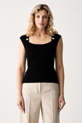 Marciano by Guess μπλούζα γυναικεία με βισκόζη YAMNA μαύρη μονόγραμμη G6YR02 Z1014