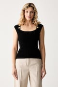 Marciano by Guess μπλούζα γυναικεία με βισκόζη YAMNA μαύρη μονόγραμμη G6YR02 Z1014