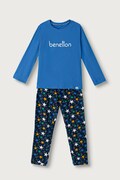 United Colors of Benetton piżama dwuczęściowa dziecięca z bawełną niebieska 3G680P0A6