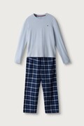 Tommy Hilfiger piżama dwuczęściowa dziecięca bawełniana niebieska UB0UB00615