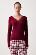 Tommy Hilfiger longsleeve piżamowy damski z bawełną bordowy UW0UW06613