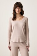 BOSS longsleeve piżamowy damski z modalem Cosy Waffle_LS-Shirt beżowy 50557175