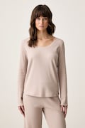BOSS longsleeve piżamowy damski z modalem Cosy Waffle_LS-Shirt beżowy 50557175