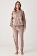 DKNY piżama dwuczęściowa damska welurowa beżowa YI80148