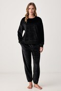 DKNY piżama dwuczęściowa damska welurowa czarna YI80148