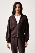 Armani Exchange hanorac cu fermoar și glugă pentru femei cu vâscoză maro XW002861 AF13397