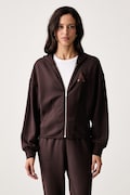 Armani Exchange hanorac cu fermoar și glugă pentru femei cu vâscoză maro XW002861 AF13397
