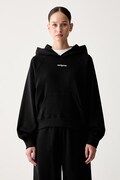 Tommy Jeans pulover s kapuco ženski bombažen črn DW0DW22825