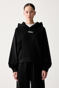 Tommy Jeans pulover s kapuco ženski bombažen črn DW0DW22825