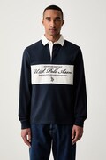 U.S. Polo Assn. pulover moški bombažen PREMIUM EMBROIDERY GRAPHIC RUGBY mornarsko moder MUP4075