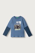 United Colors of Benetton longsleeve pentru copii din bumbac albastru 3I1XC10UI