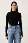 Guess Jeans longsleeve pentru femei din bumbac cu elastan negru W6BP06 K5471