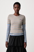 GANNI longsleeve damski bawełniany z elastanem Double Sleeve szary A1040472
