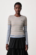GANNI longsleeve damski bawełniany z elastanem Double Sleeve szary A1040472