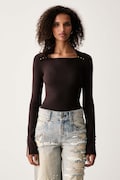 Miss Sixty sweter damski z dodatkiem jedwabiu brązowy 6M3RJ02300