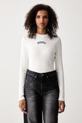 Tommy Jeans блуза с дълги ръкави дамска от памук с еластан бяла DW0DW23254