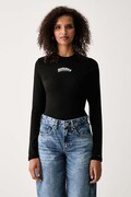 Tommy Jeans блуза с дълги ръкави дамска от памук с еластан черна DW0DW23254