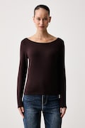 United Colors of Benetton блуза с дълги ръкави дамска с памук кафява 3FJHD10DH