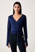 adidas Performance majica dugih rukava za jogu ženska s pamukom Three Stripes Studio mornarsko plava KY3135