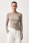 Guess tričko s dlhým rukávom dámske s viskózou CHRISSY béžové W6BP25 K6281