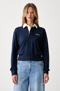 Kenzo bluzka damska bawełniana granatowa gładka FG62PO5504SU