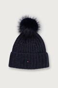 Tommy Hilfiger шапка с помпон дамска с вълна тъмносиня AW0AW19330