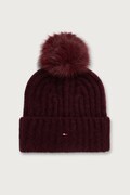 Tommy Hilfiger шапка с помпон дамска с вълна бордо AW0AW19330