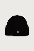 Tommy Hilfiger czapka beanie damska z wełną czarna AW0AW19104
