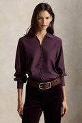 Polo Ralph Lauren koszula damska z dodatkiem jedwabiu granatowa gładka 211B17605