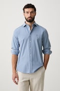 Tommy Hilfiger cămașă pentru bărbați, din bumbac albastră simplă MW0MW43298