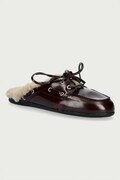 Posa papuci de casă pentru femei din piele Boat Loafer Mule burgunzi PW104.501
