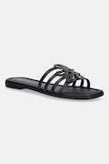 Tommy Hilfiger klapki z odkrytymi palcami damskie skórzane TH SCRIPT FLAT MULE LTH czarne FW0FW09368