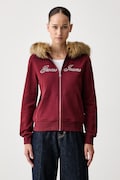 Guess Jeans rozepínací mikina s kapucí dámská bavlněná burgundská W6BQ10 K5551
