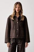 Guess geacă tip cămașă pentru femei din imitație de piele întoarsă GRACE maro W6YL14 W2887