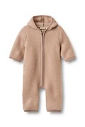 Wheat kombinezon z kapturem dziecięcy z wełny merino różowy 9376-786