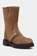 Love Moschino botki na płaskim obcasie damskie zamszowe brązowe JA24064G1PIG0210