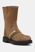 Love Moschino botki na płaskim obcasie damskie zamszowe brązowe JA24064G1PIG0210