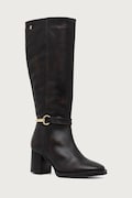 Tommy Hilfiger kozaki na słupku damskie skórzane TH STUD HEEL RIDING KNEE BOOT brązowe FW0FW09551