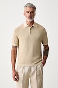 Tommy Hilfiger тениска тип пулове с яка мъжка от памук бежова MW0MW43246